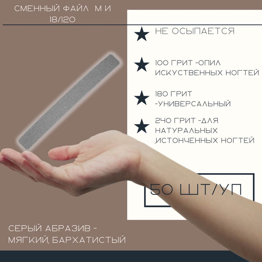 Atis, Файлы бело-серые М 120/18мм 240 грит 50шт