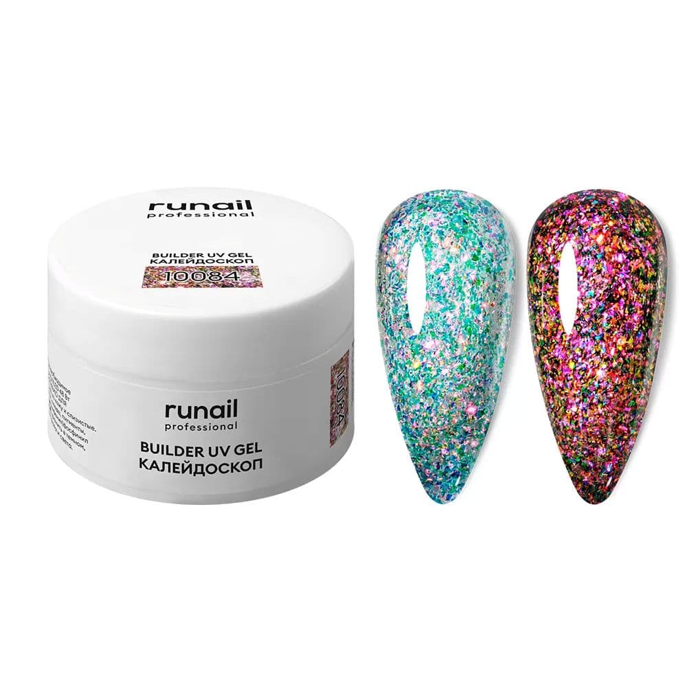 Runail, Моделирующий УФ-гель с эффектом битого стекла BUILDER UV GEL Калейдоскоп № 10084, 15г 