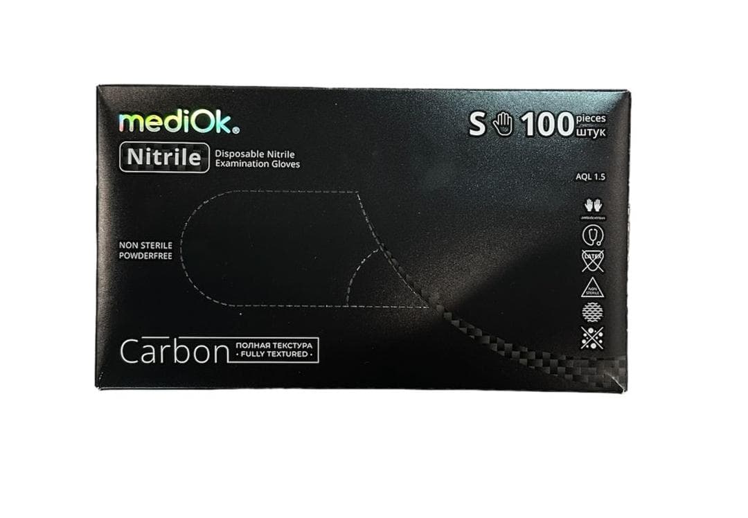 Перчатки нитриловые Mediok S черный  (Carbon)