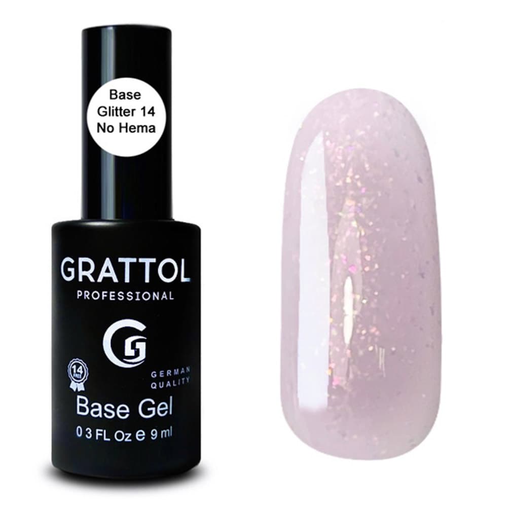 Grattol Rubber Base Glitter 14 База камуфлирующая с глиттером, 9ml #