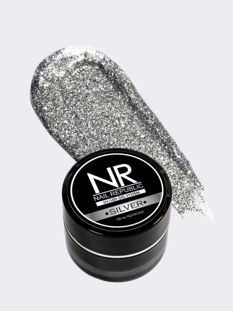 Nail Republic, Гель-краска мерцающая №1 Silver (5 гр)