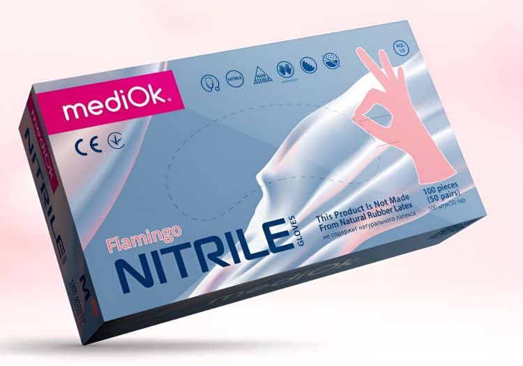 Перчатки нитриловые Mediok S розовый (Flamingo)