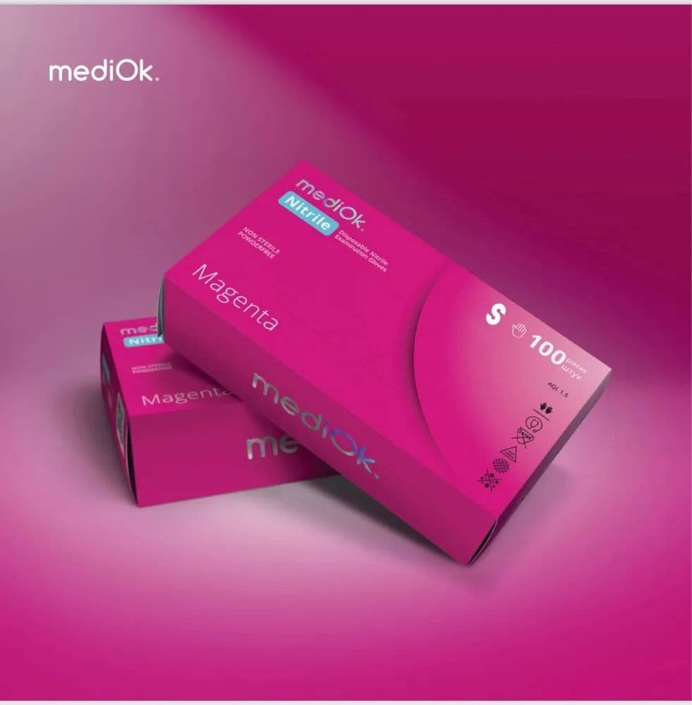 Перчатки нитриловые Mediok S фуксия (Magenta)