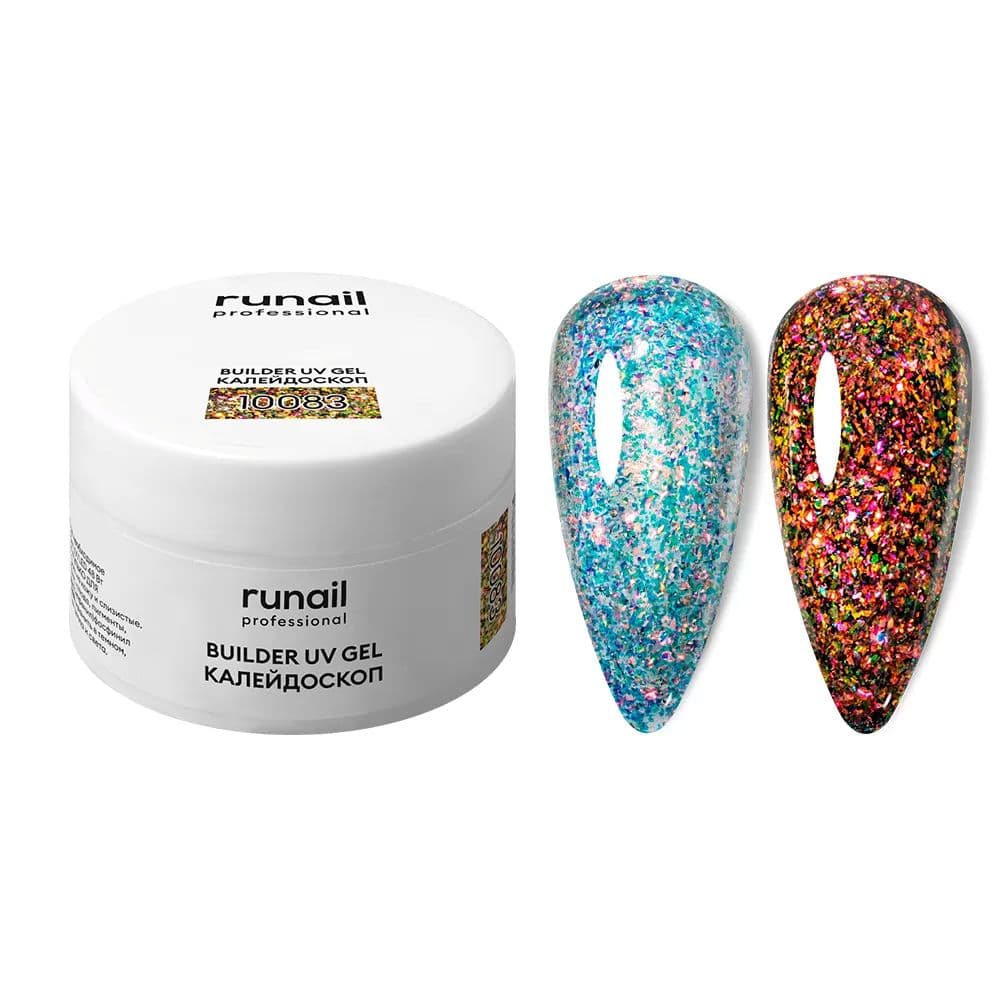 Runail, Моделирующий УФ-гель с эффектом битого стекла BUILDER UV GEL Калейдоскоп № 10083, 15г 