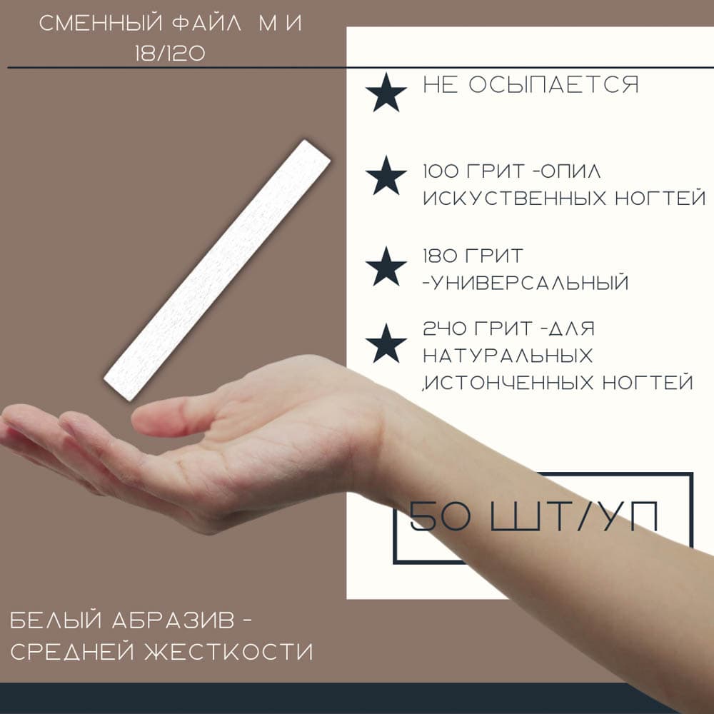 Atis, Файлы белые М 120/18мм 180 грит 50шт