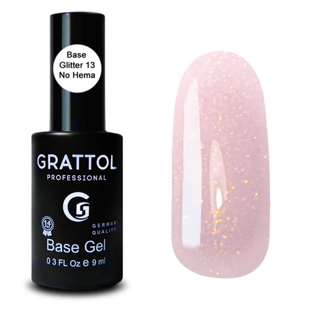 Grattol Rubber Base Glitter 13 База камуфлирующая с глиттером, 9ml
