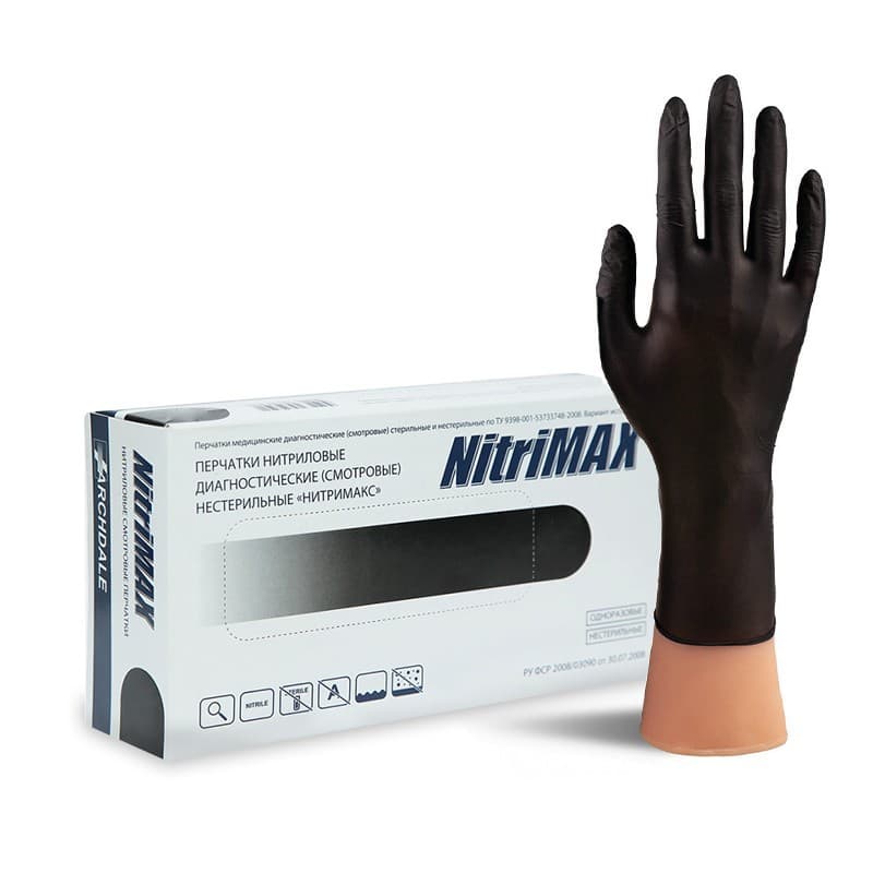 Перчатки NitriMax L черные, нитриловые неопудренные Малайзия