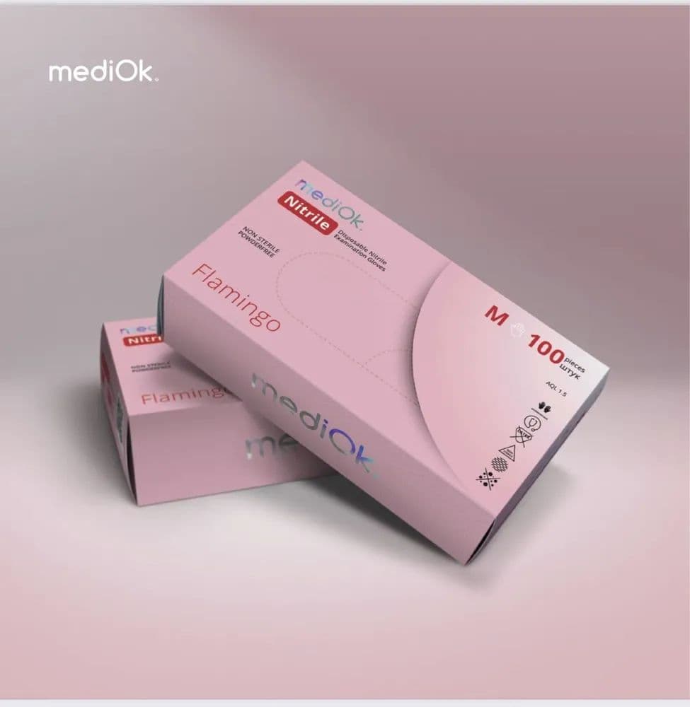Перчатки нитриловые Mediok M розовый (Flamingo)