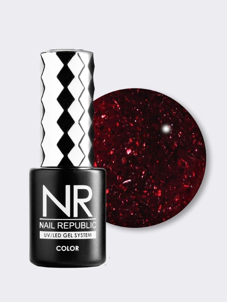 Nail Republic, 431 Perfect red гель-лак, Мерцающий бордовый циркон (10 гр)