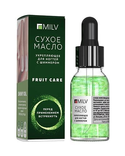 Milv, Сухое укрепляющее масло для ногтей с шиммером "Fruit care"