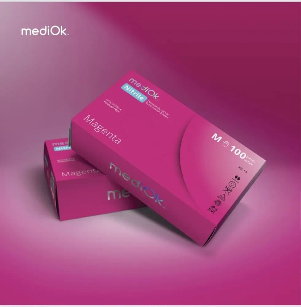 Перчатки нитриловые Mediok M фуксия (Magenta)