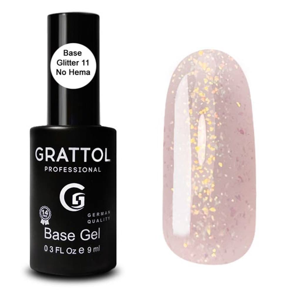 Grattol Rubber Base Glitter 11 База камуфлирующая с глиттером, 9ml